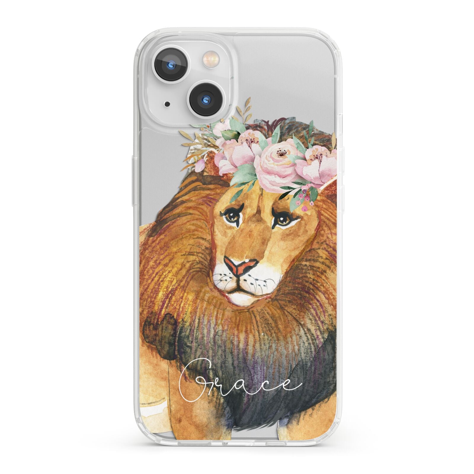 Personalised Lion iPhone 13 Clear Bumper Case