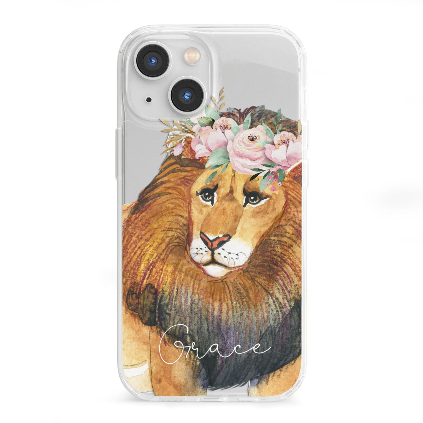 Personalised Lion iPhone 13 Mini Clear Bumper Case