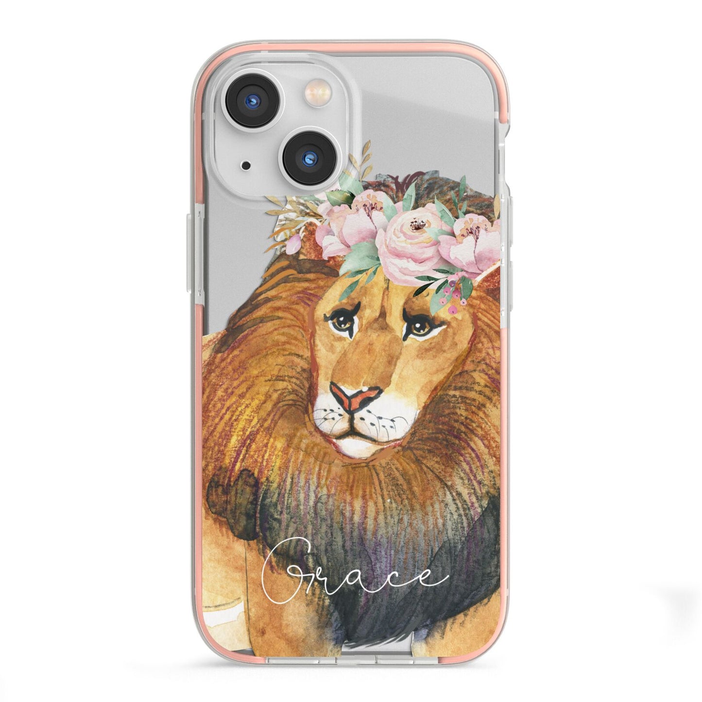 Personalised Lion iPhone 13 Mini TPU Impact Case with Pink Edges