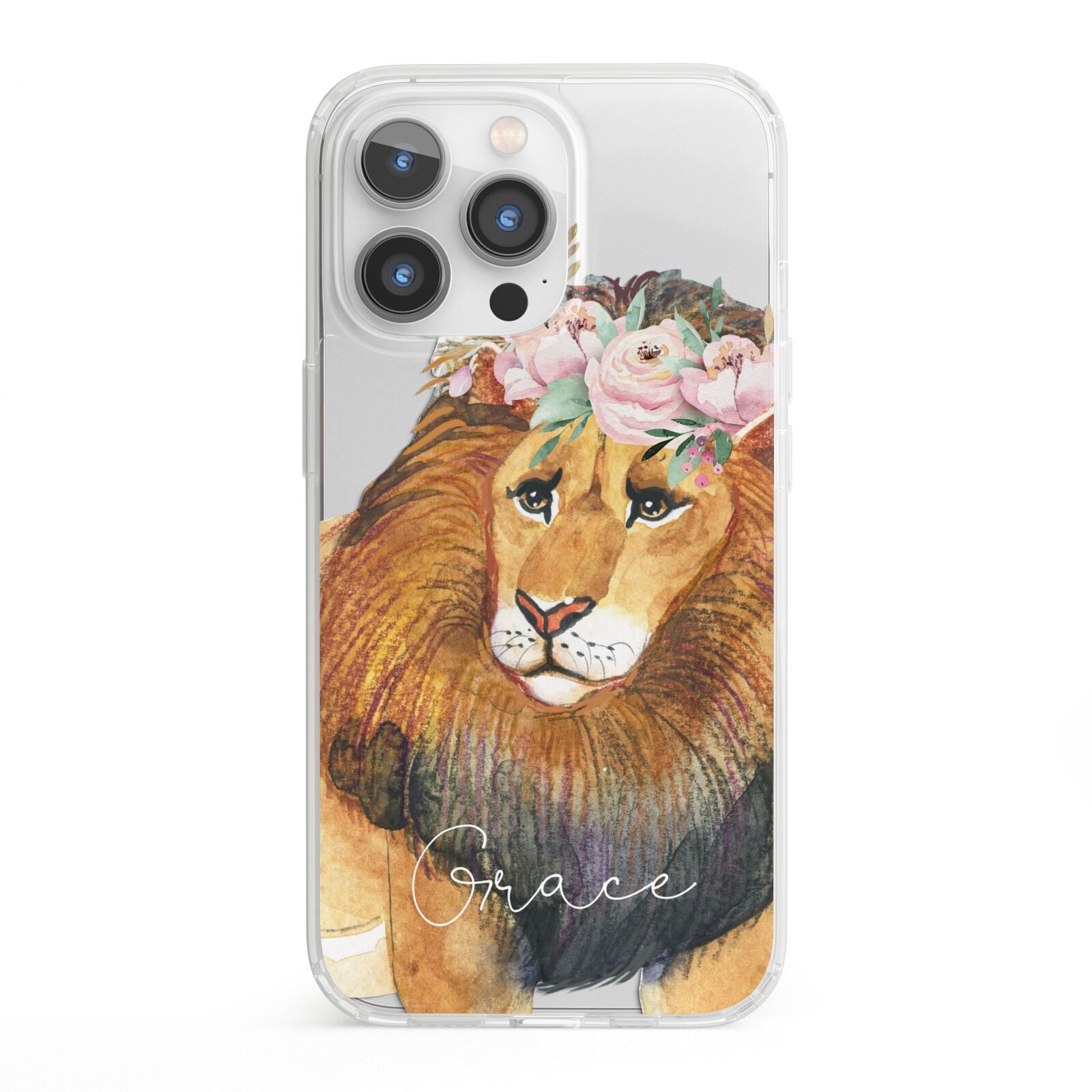 Personalised Lion iPhone 13 Pro Clear Bumper Case