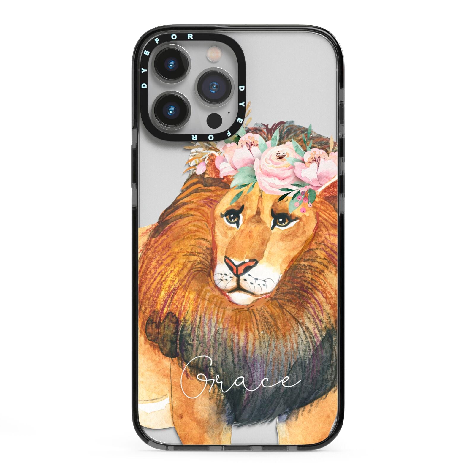 Personalised Lion iPhone 13 Pro Max Black Impact Case on Silver phone