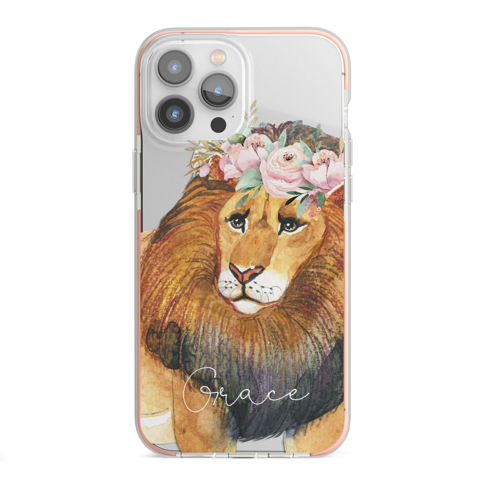 Personalised Lion iPhone 13 Pro Max TPU Impact Case with Pink Edges