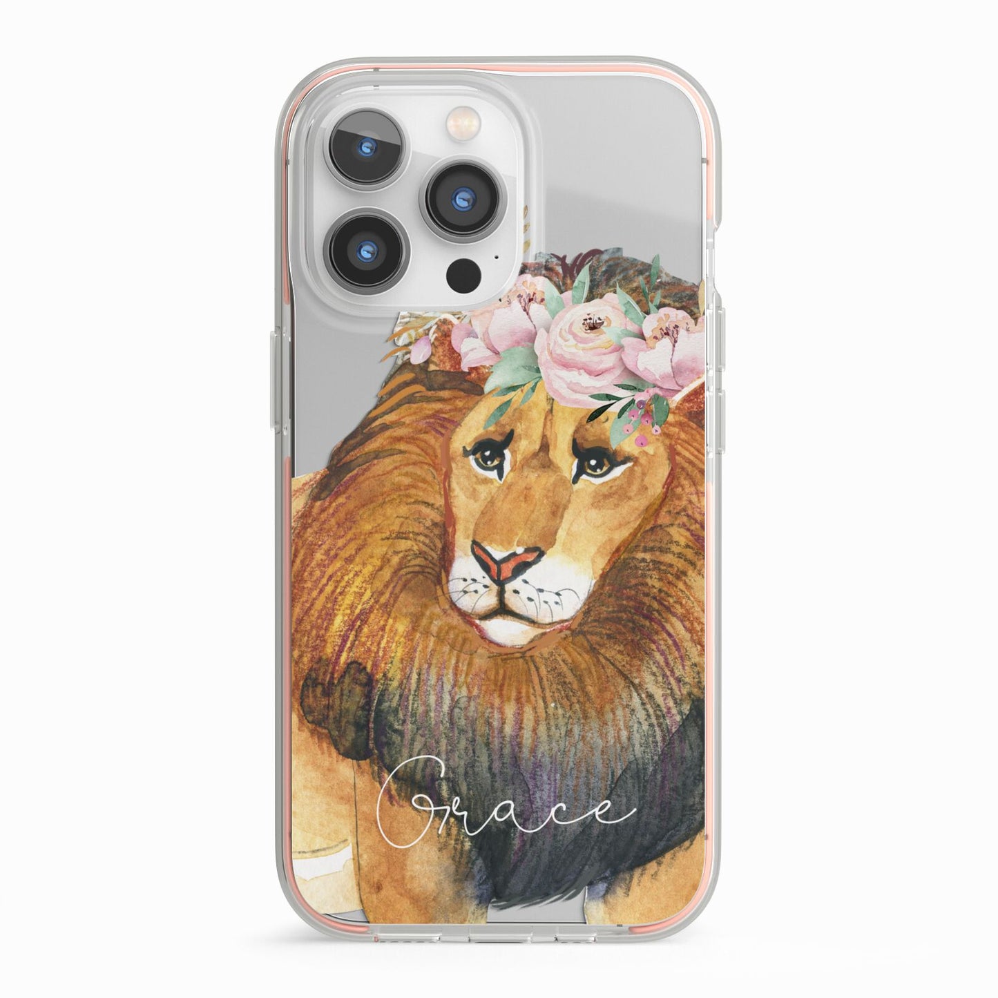Personalised Lion iPhone 13 Pro TPU Impact Case with Pink Edges