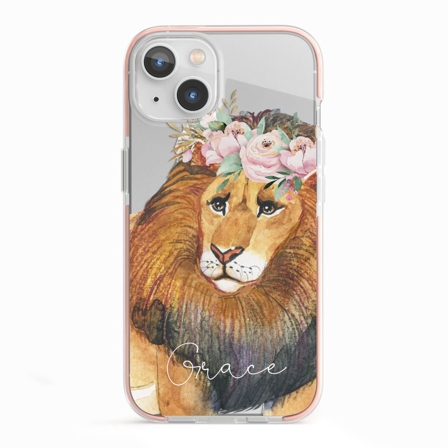 Personalised Lion iPhone 13 TPU Impact Case with Pink Edges