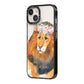 Personalised Lion iPhone 14 Black Impact Case Side Angle on Silver phone