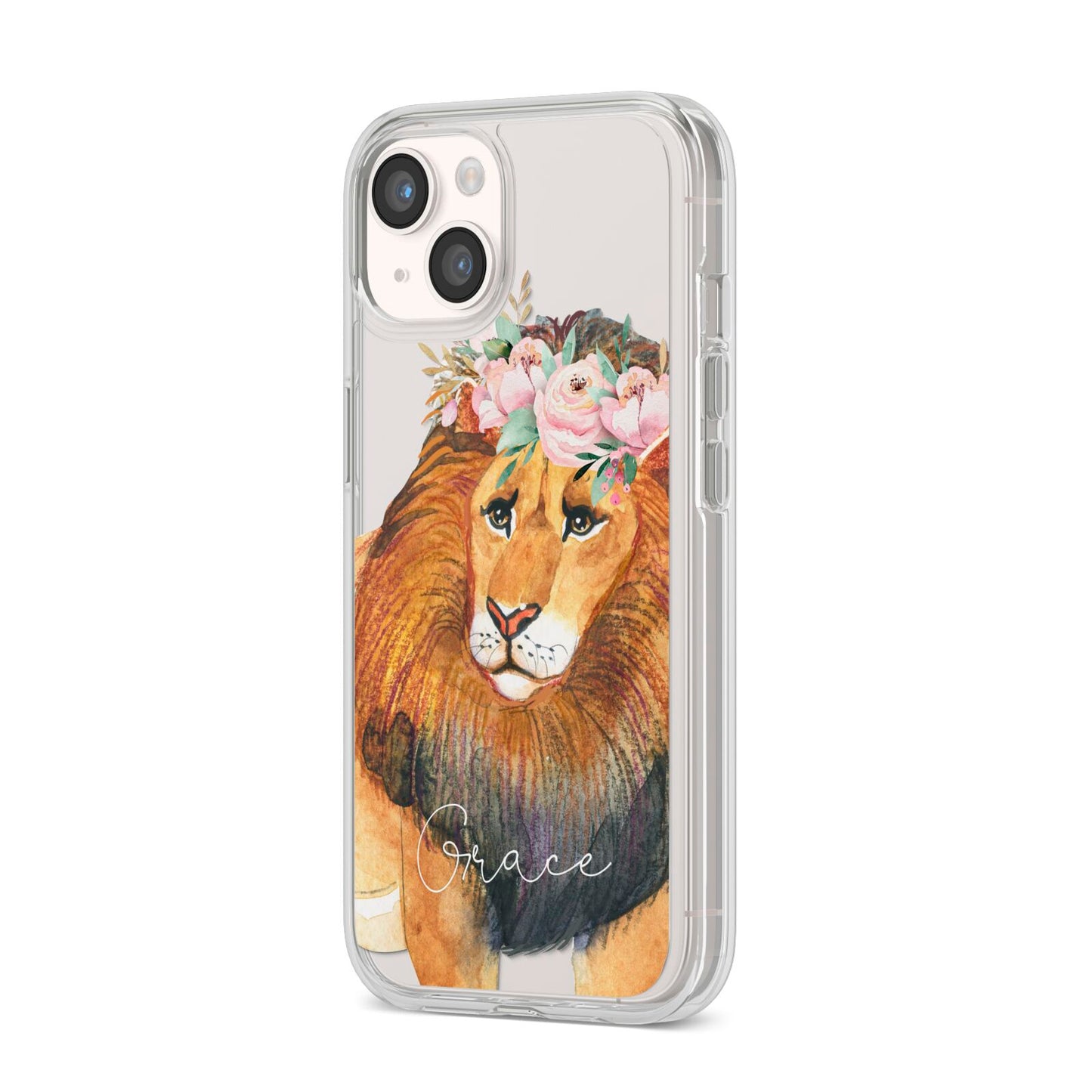 Personalised Lion iPhone 14 Clear Tough Case Starlight Angled Image