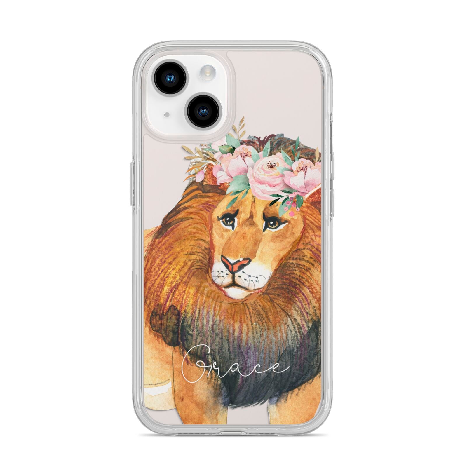 Personalised Lion iPhone 14 Clear Tough Case Starlight