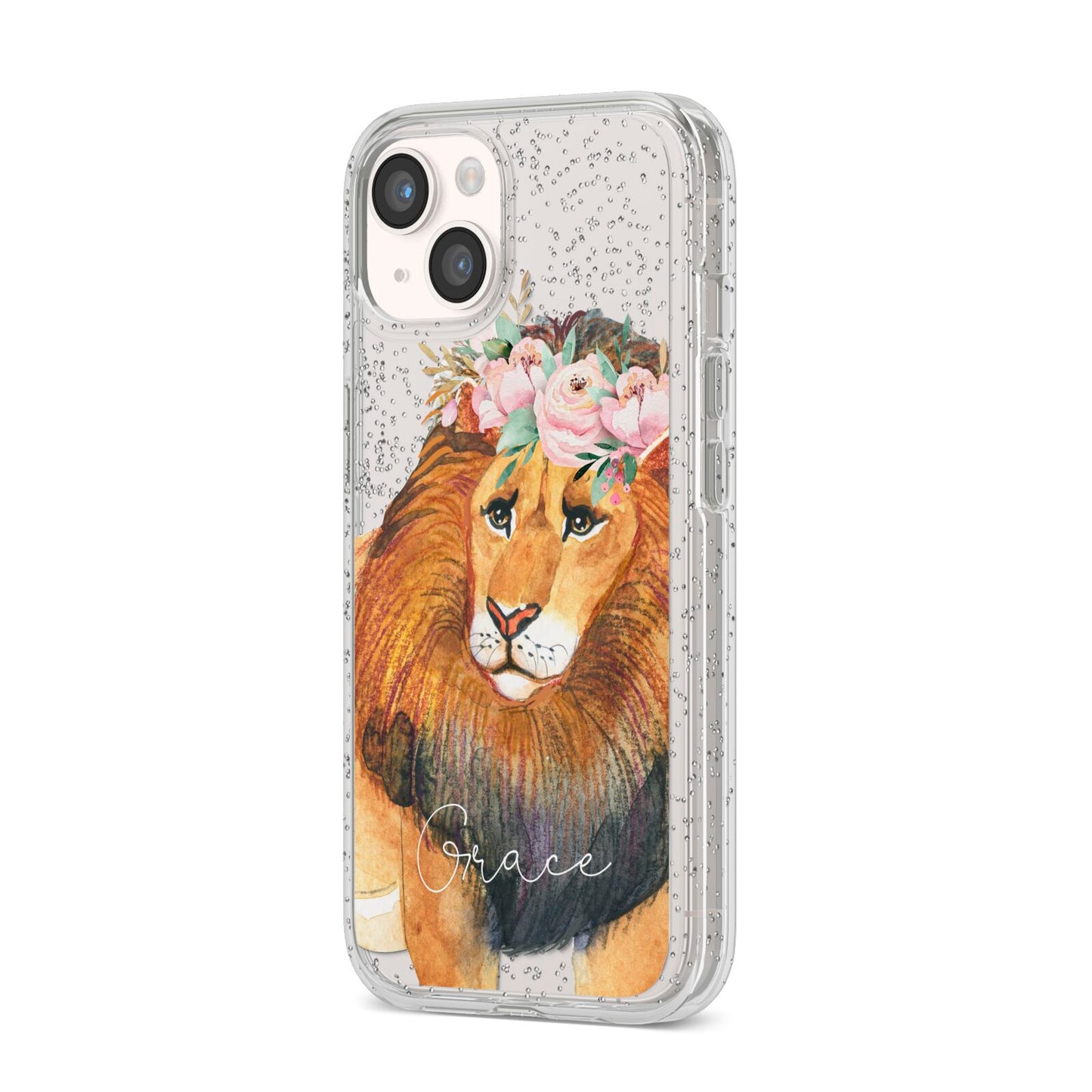 Personalised Lion iPhone 14 Glitter Tough Case Starlight Angled Image