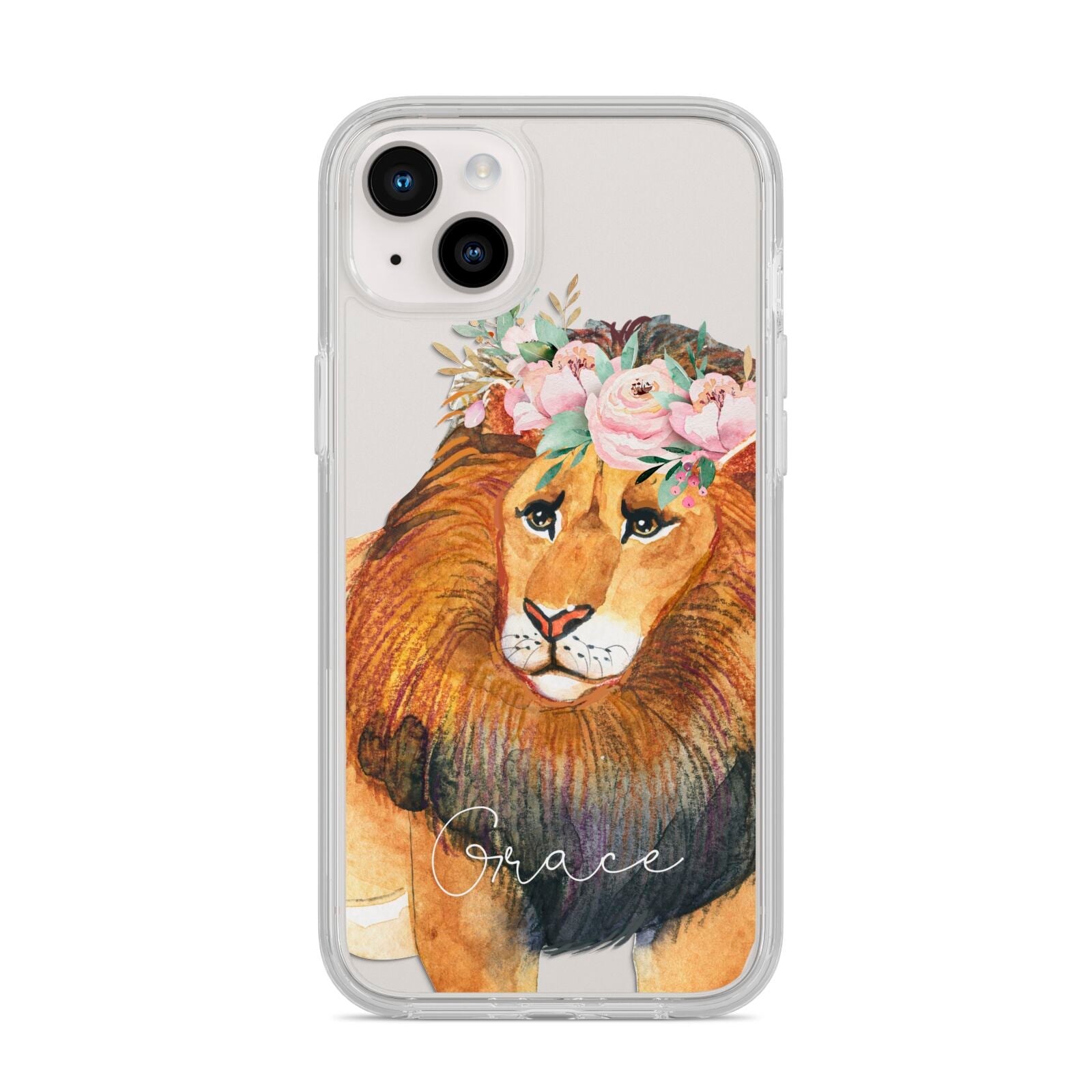 Personalised Lion iPhone 14 Plus Clear Tough Case Starlight