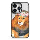 Personalised Lion iPhone 14 Pro Black Impact Case on Silver phone