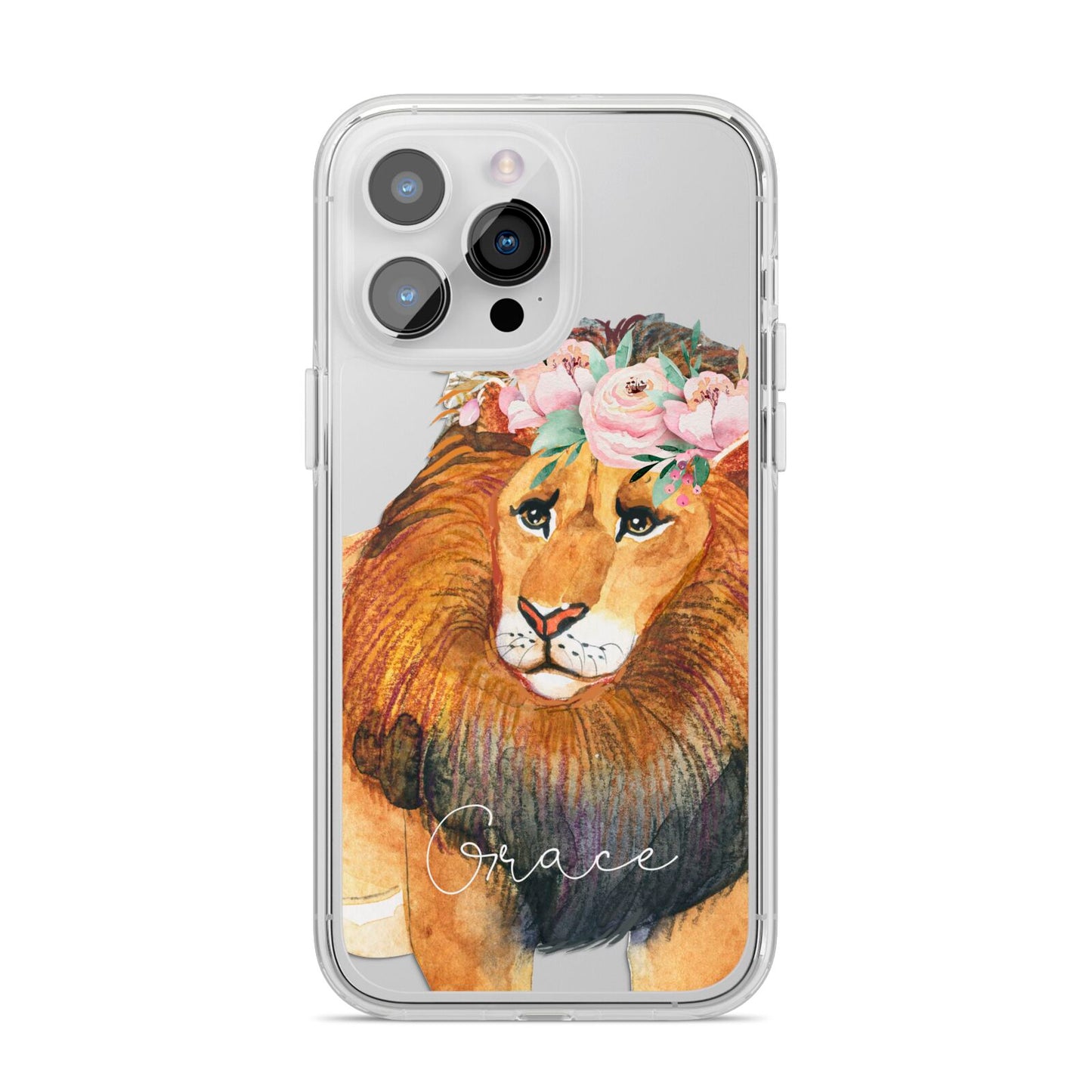 Personalised Lion iPhone 14 Pro Max Clear Tough Case Silver