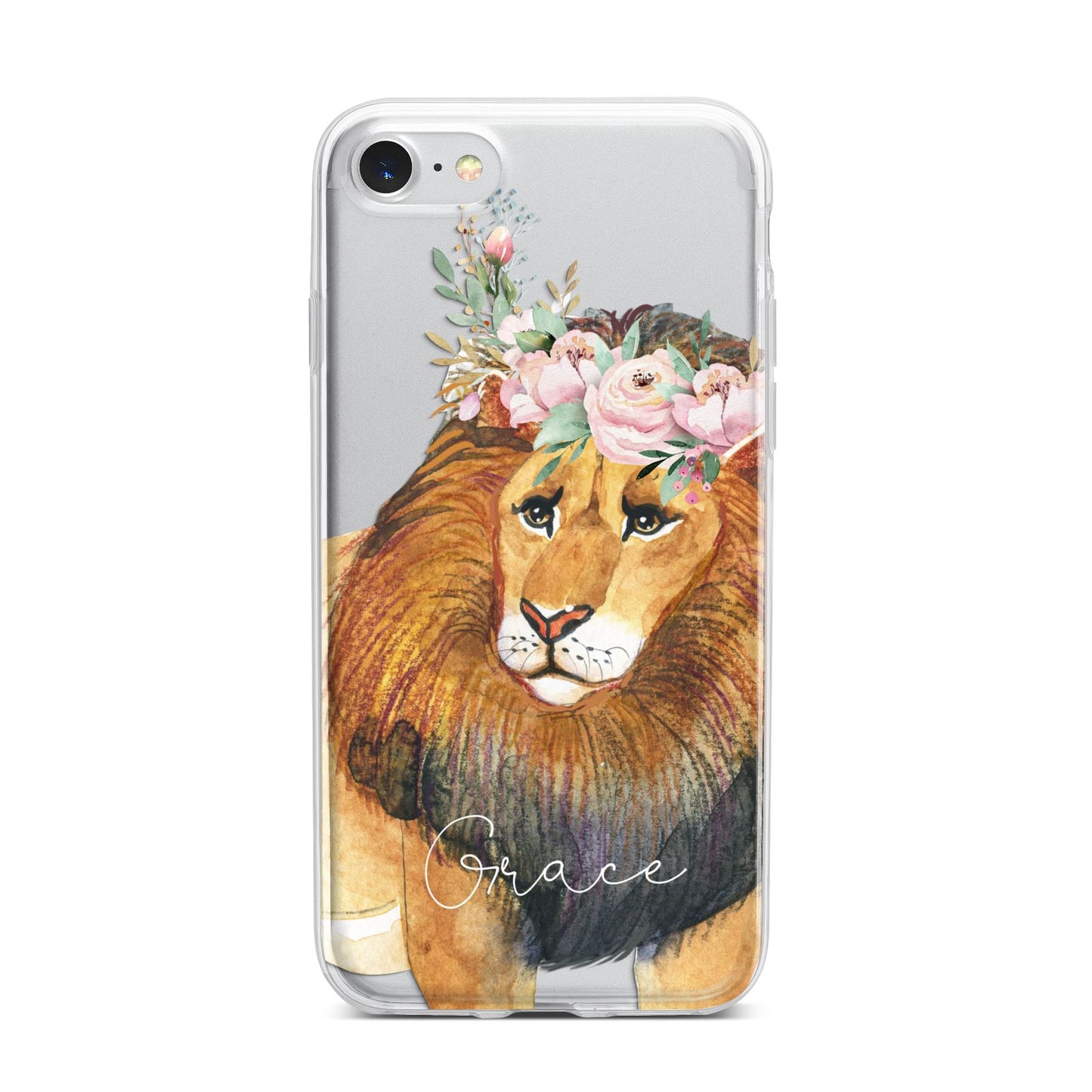 Personalised Lion iPhone 7 Bumper Case on Silver iPhone