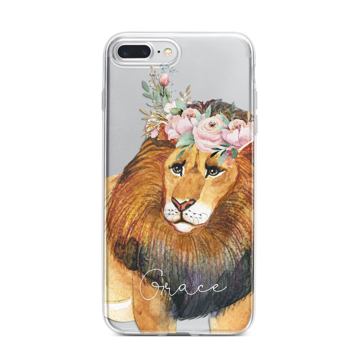 Personalised Lion iPhone 7 Plus Bumper Case on Silver iPhone