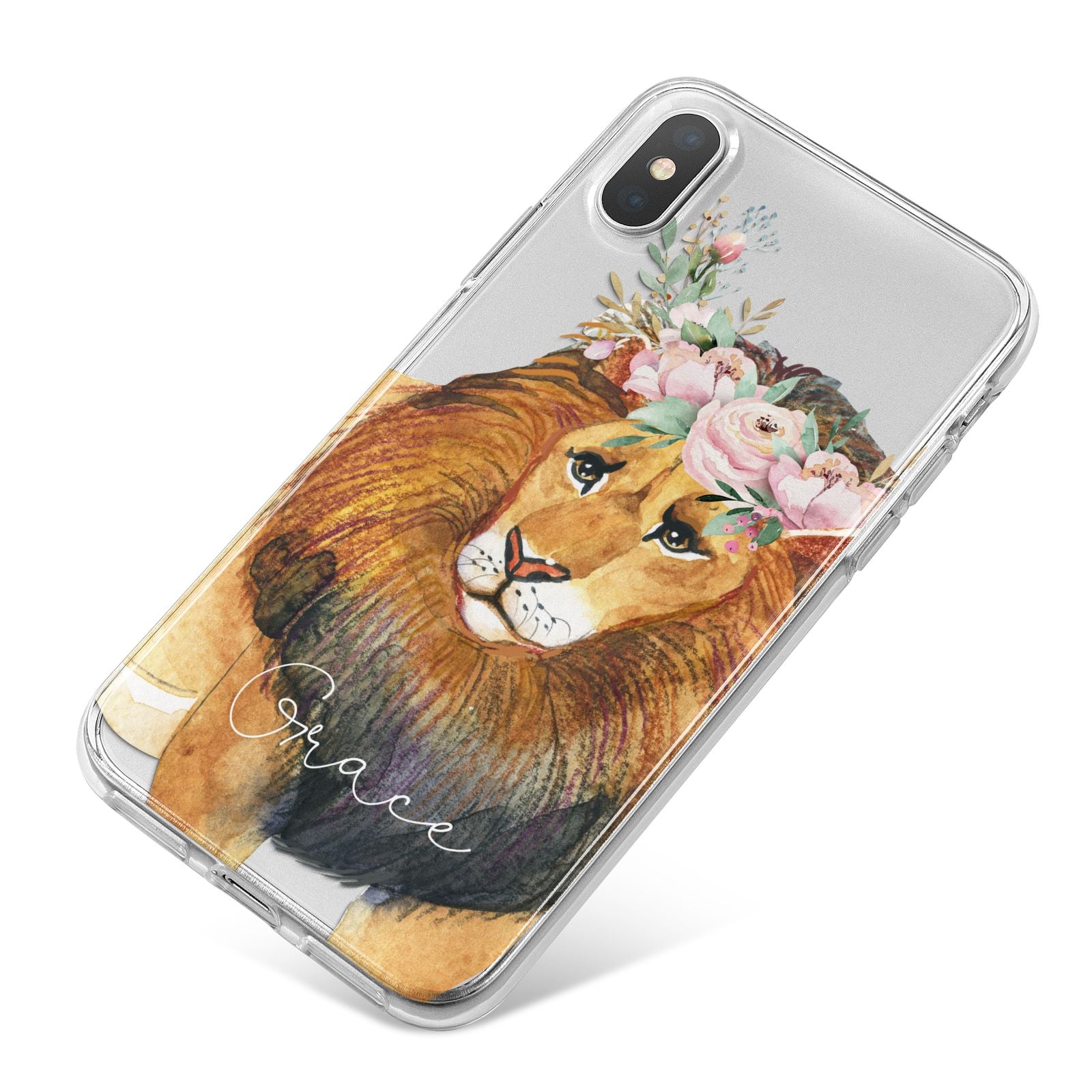 Personalised Lion iPhone X Bumper Case on Silver iPhone