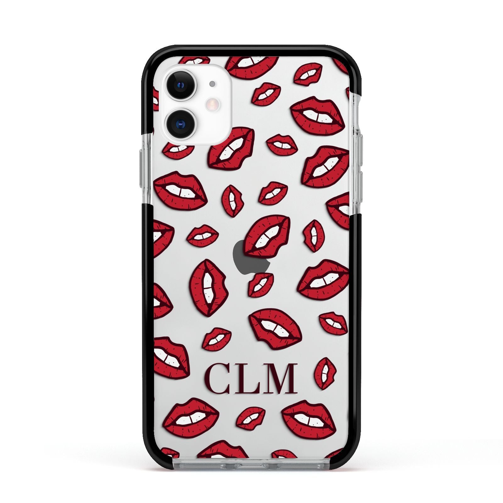 Personalised Lips Initials Apple iPhone 11 in White with Black Impact Case