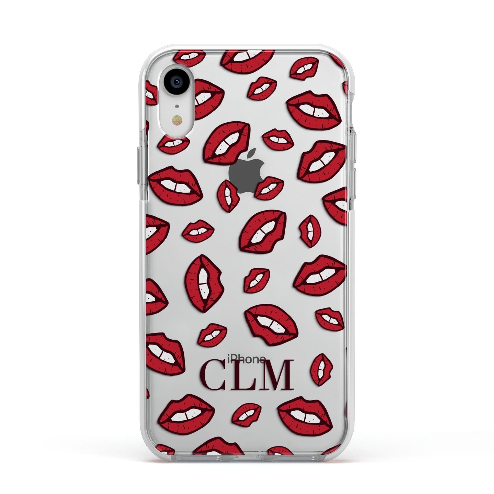 Personalised Lips Initials Apple iPhone XR Impact Case White Edge on Silver Phone