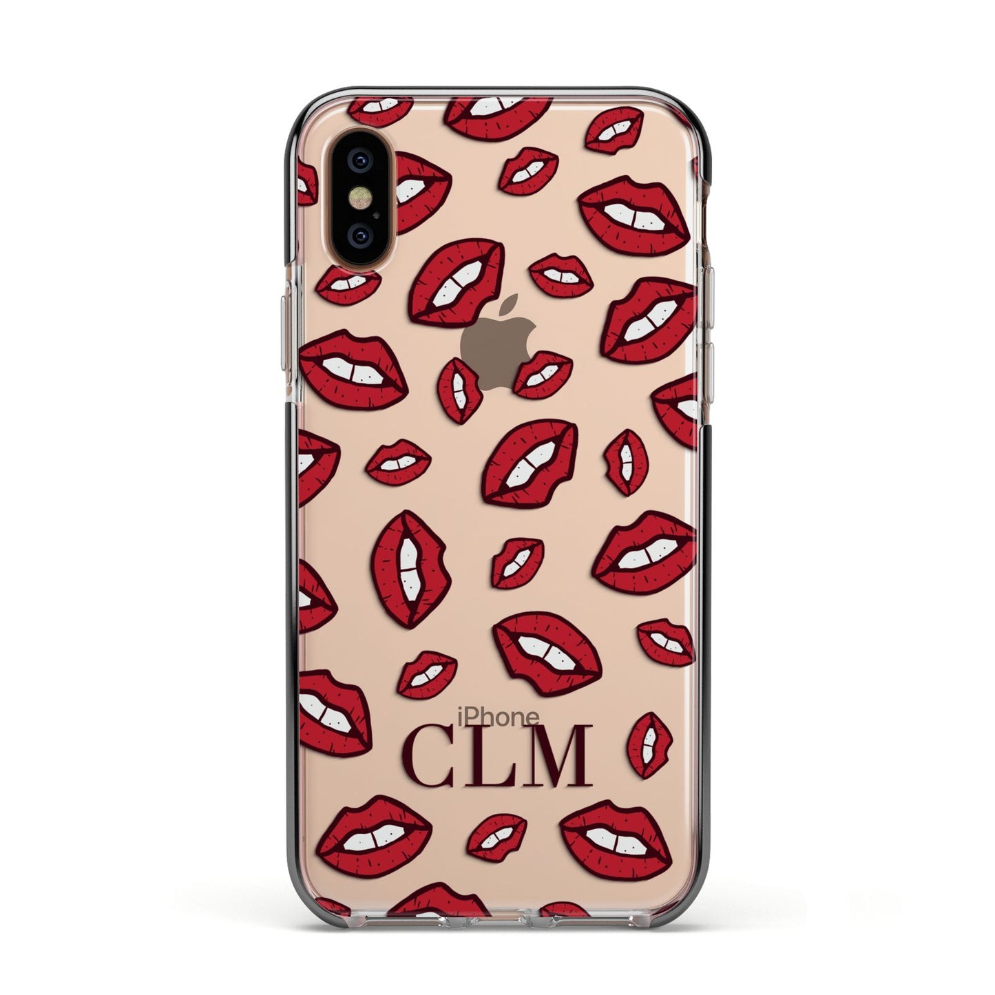 Personalised Lips Initials Apple iPhone Xs Impact Case Black Edge on Gold Phone