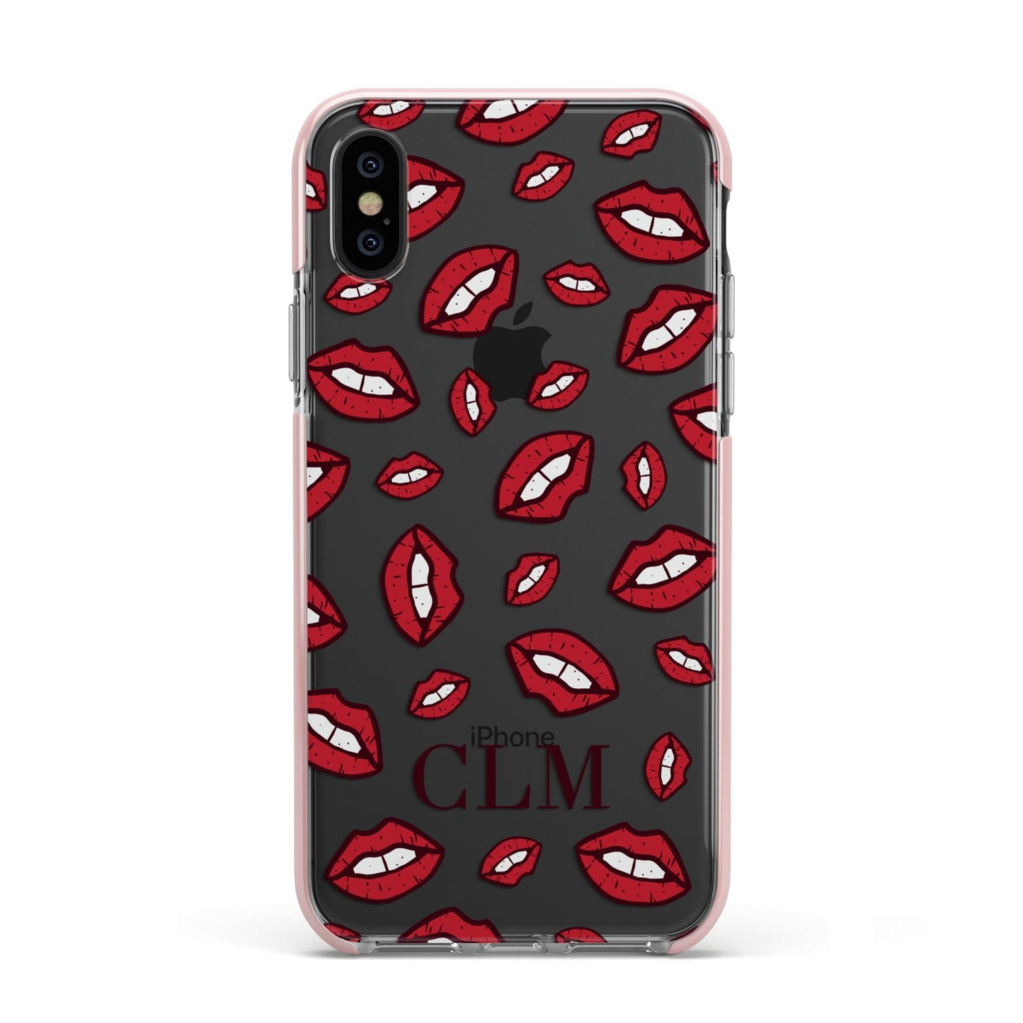 Personalised Lips Initials Apple iPhone Xs Impact Case Pink Edge on Black Phone