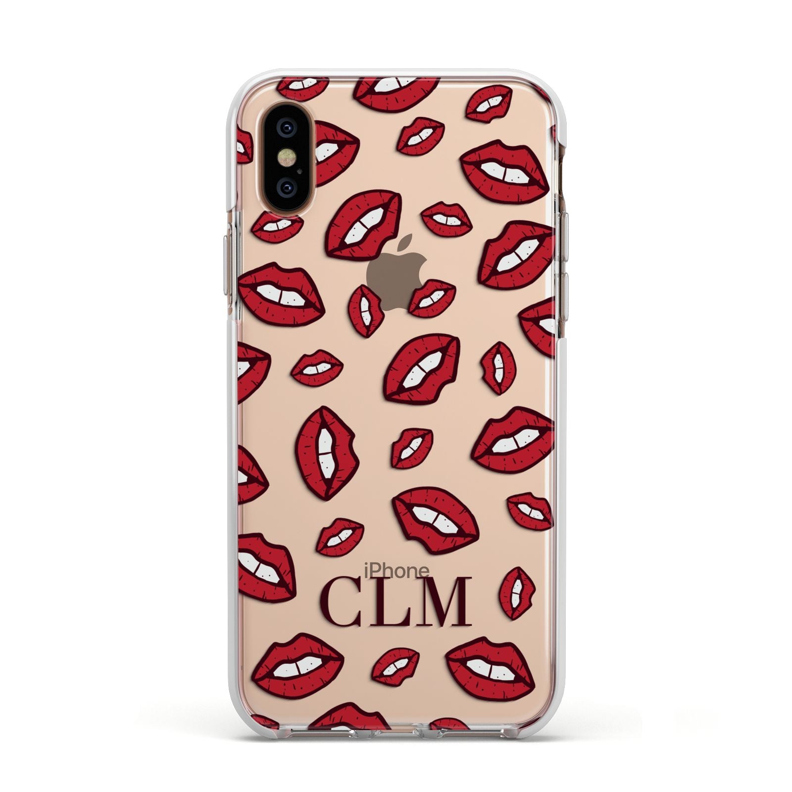 Personalised Lips Initials Apple iPhone Xs Impact Case White Edge on Gold Phone