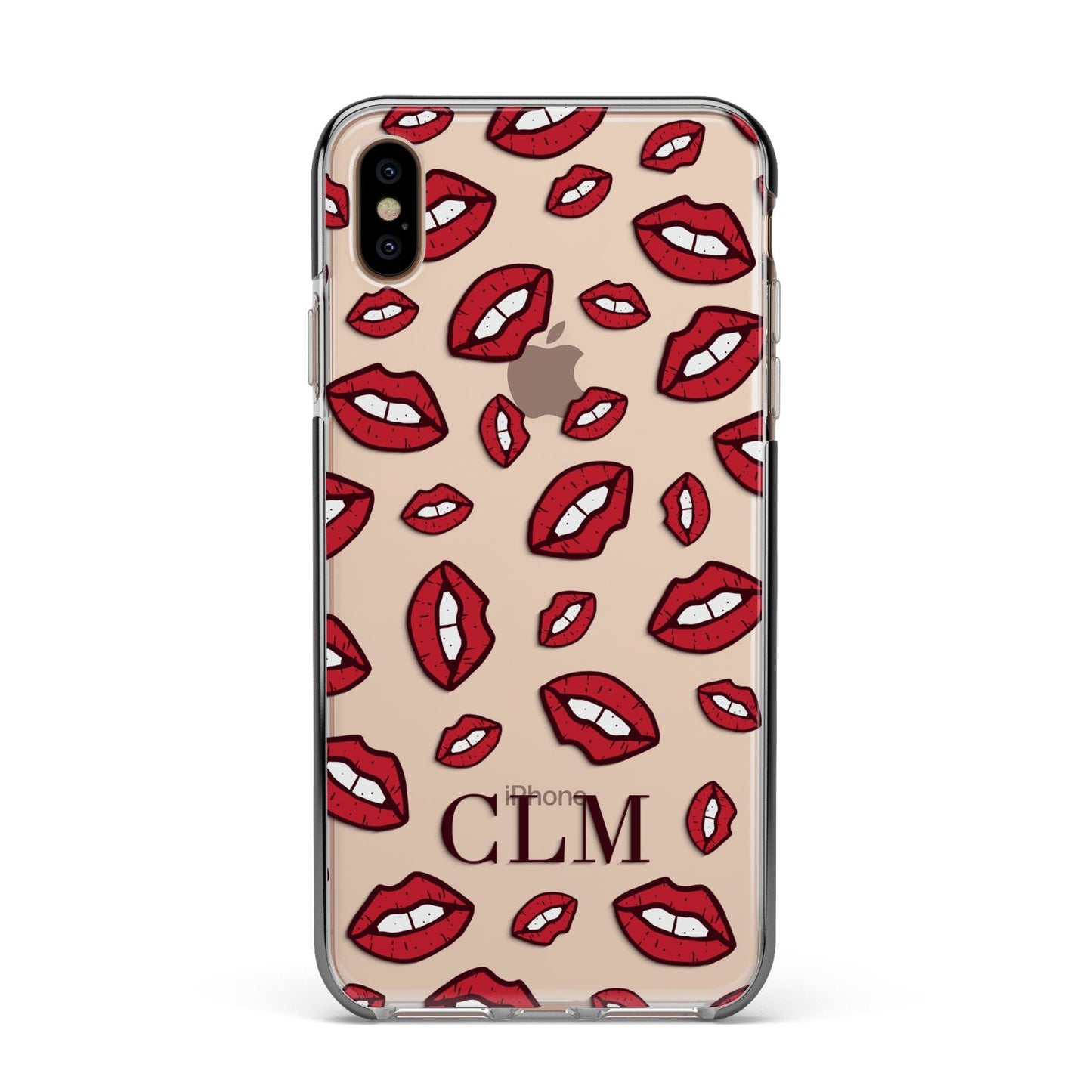 Personalised Lips Initials Apple iPhone Xs Max Impact Case Black Edge on Gold Phone