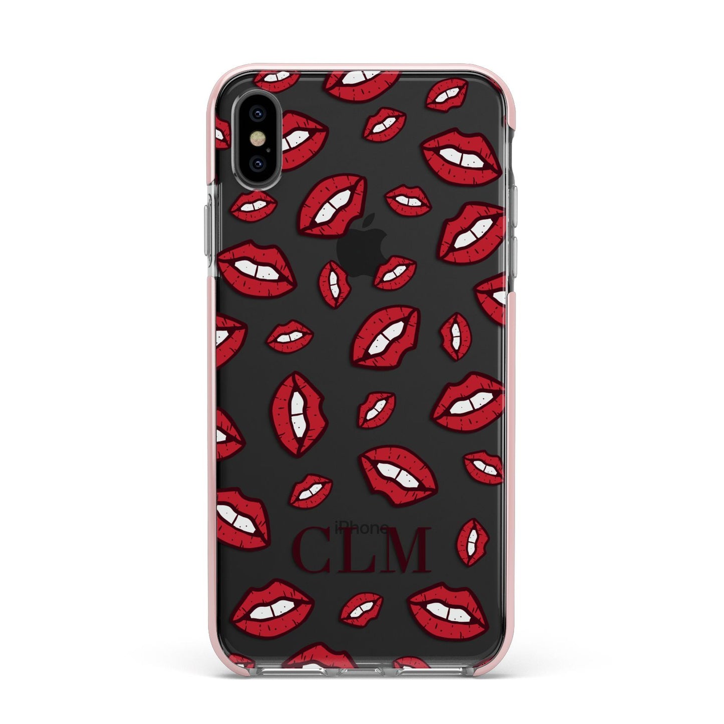 Personalised Lips Initials Apple iPhone Xs Max Impact Case Pink Edge on Black Phone