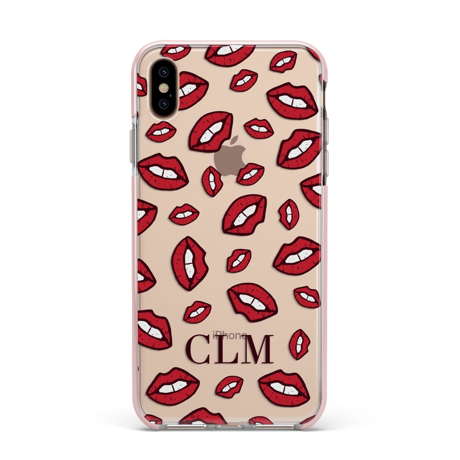 Personalised Lips Initials Apple iPhone Xs Max Impact Case Pink Edge on Gold Phone