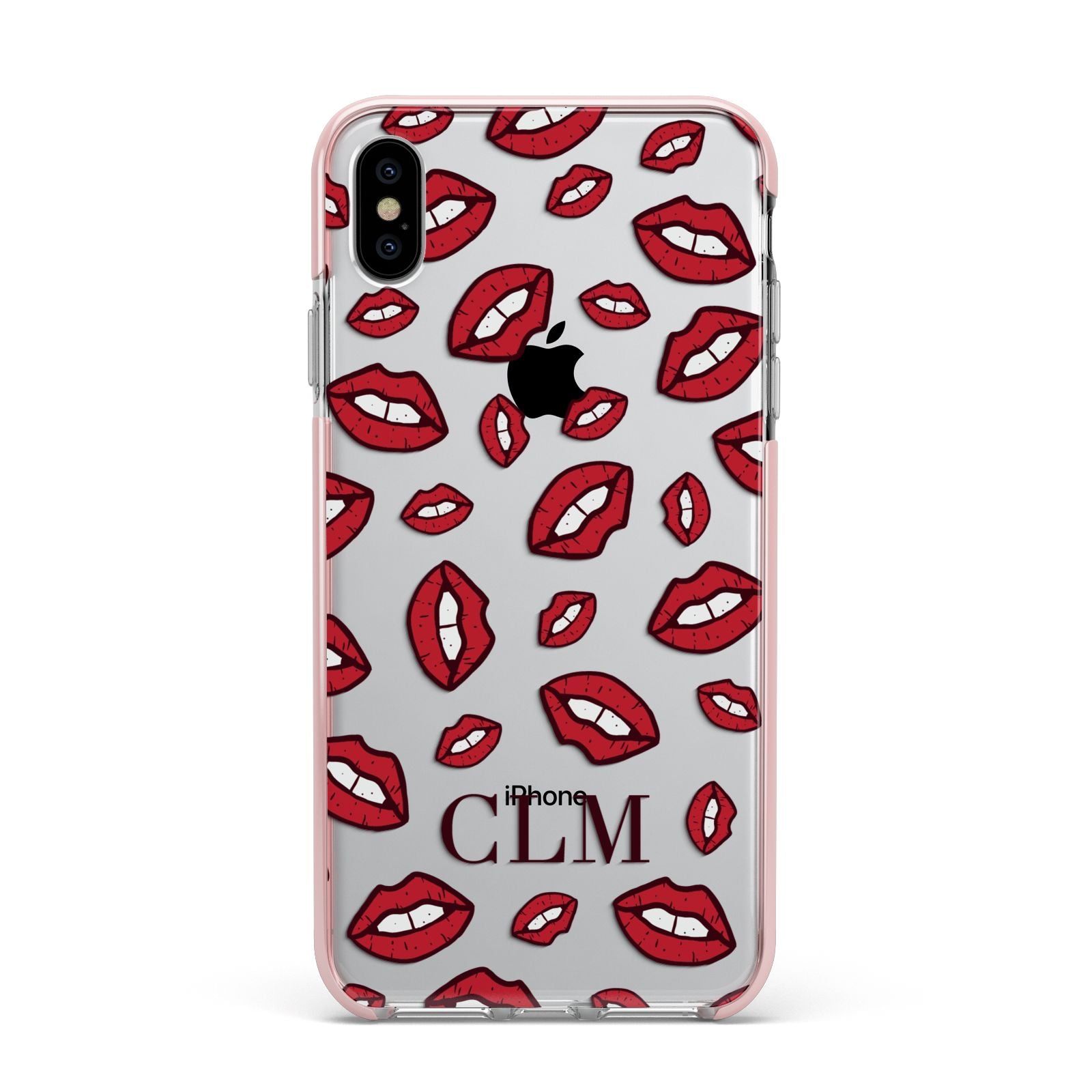 Personalised Lips Initials Apple iPhone Xs Max Impact Case Pink Edge on Silver Phone