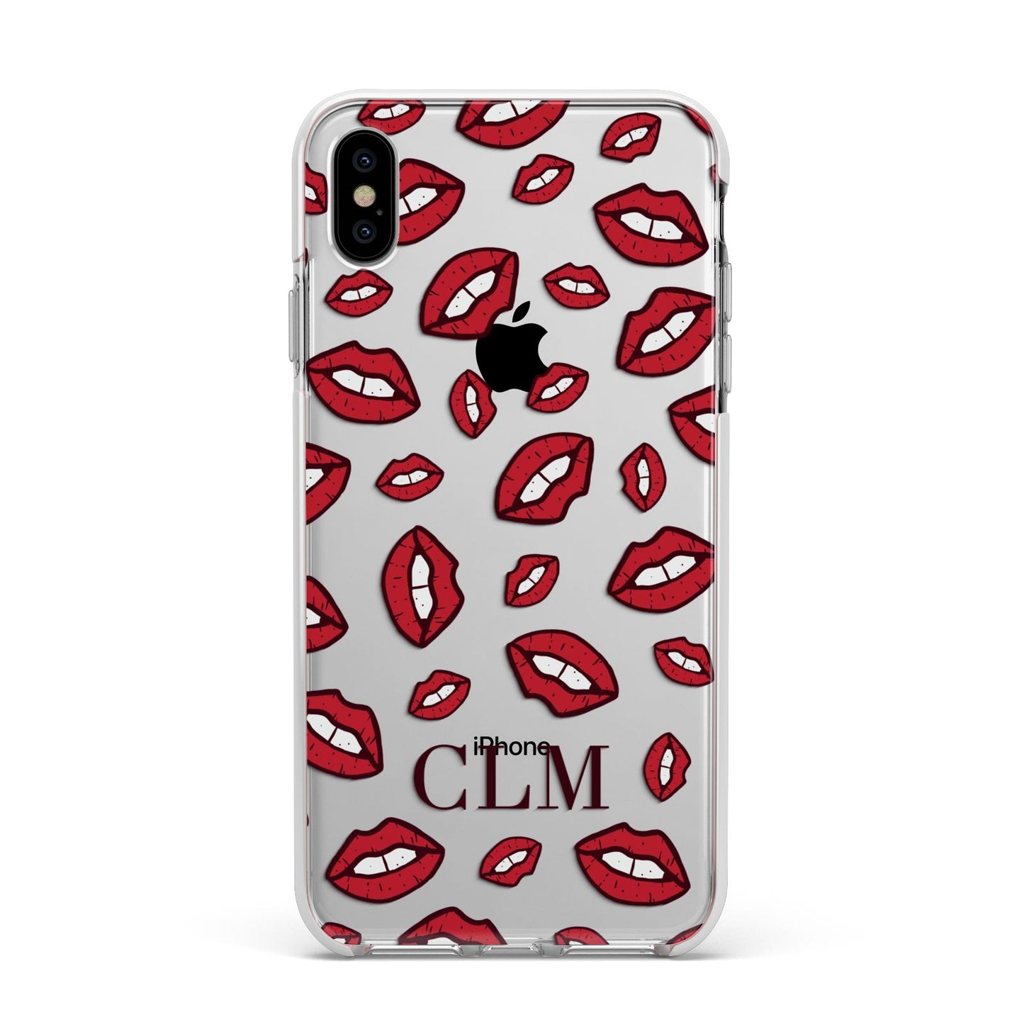 Personalised Lips Initials Apple iPhone Xs Max Impact Case White Edge on Silver Phone