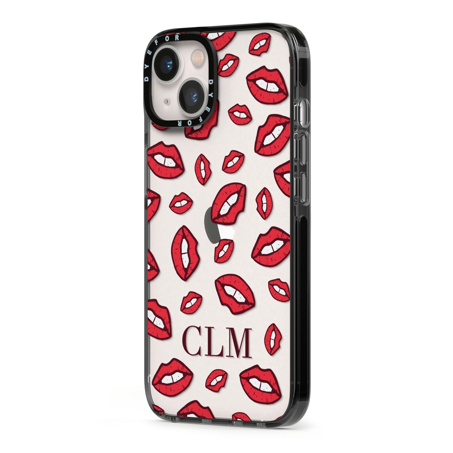 Personalised Lips Initials iPhone 13 Black Impact Case Side Angle on Silver phone