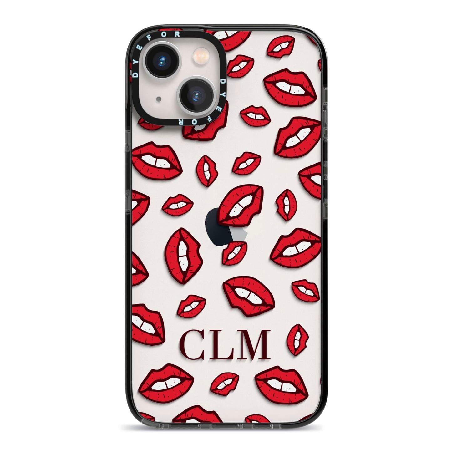 Personalised Lips Initials iPhone 13 Black Impact Case on Silver phone