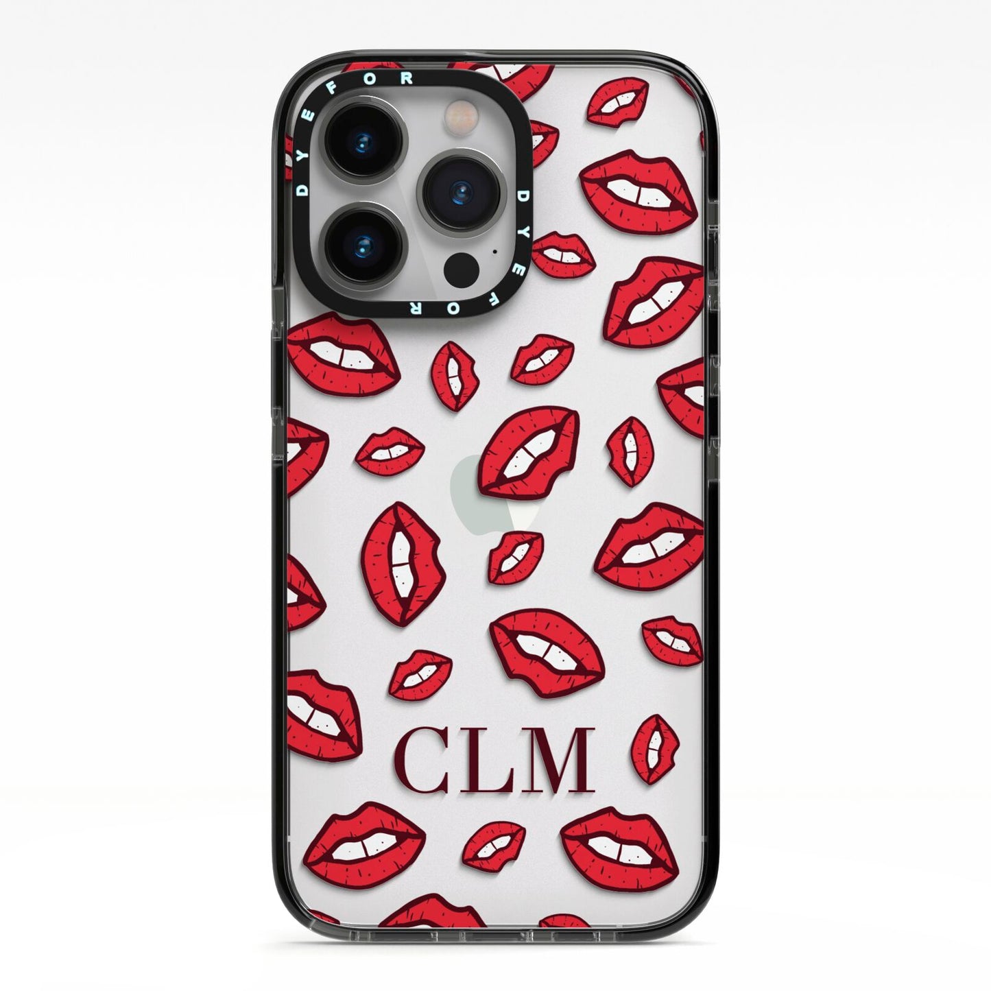 Personalised Lips Initials iPhone 13 Pro Black Impact Case on Silver phone