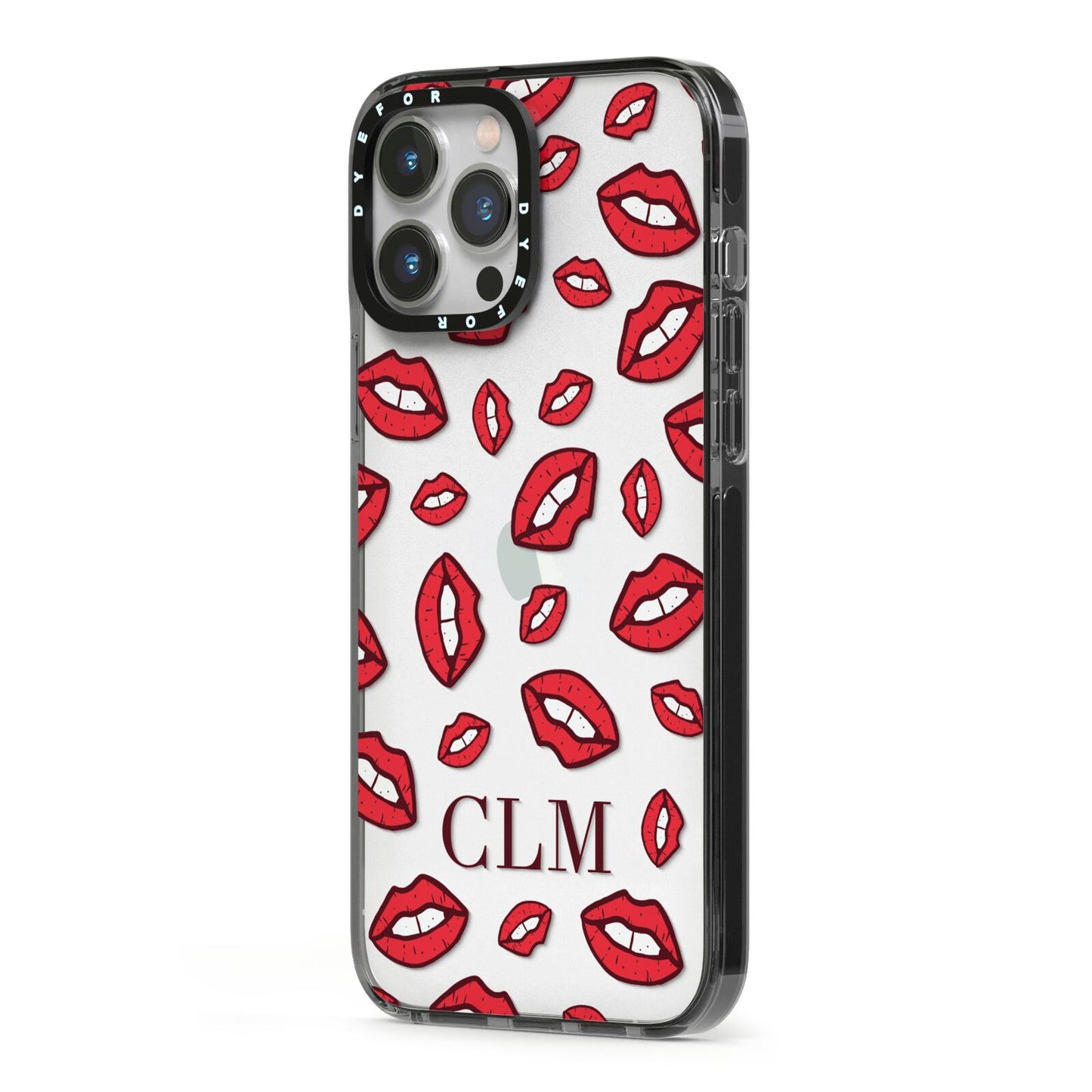 Personalised Lips Initials iPhone 13 Pro Max Black Impact Case Side Angle on Silver phone
