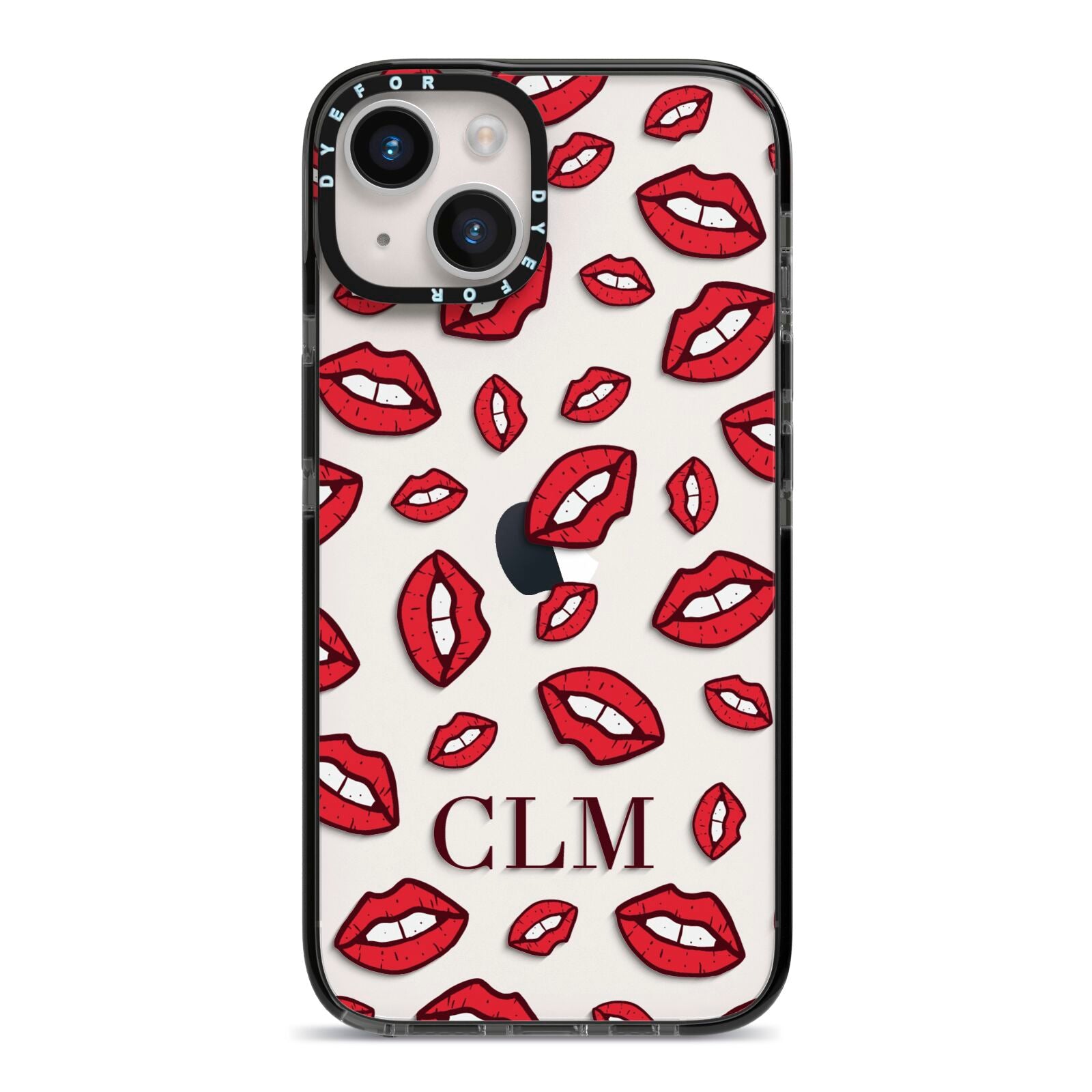 Personalised Lips Initials iPhone 14 Black Impact Case on Silver phone