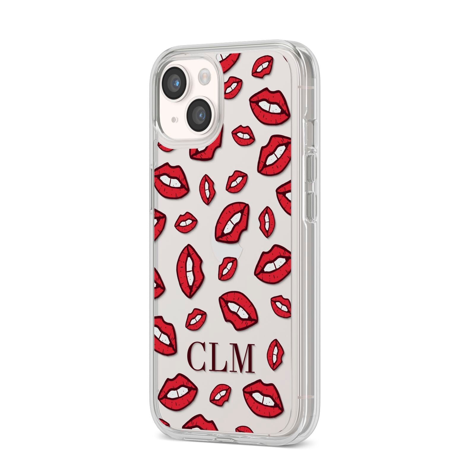 Personalised Lips Initials iPhone 14 Clear Tough Case Starlight Angled Image