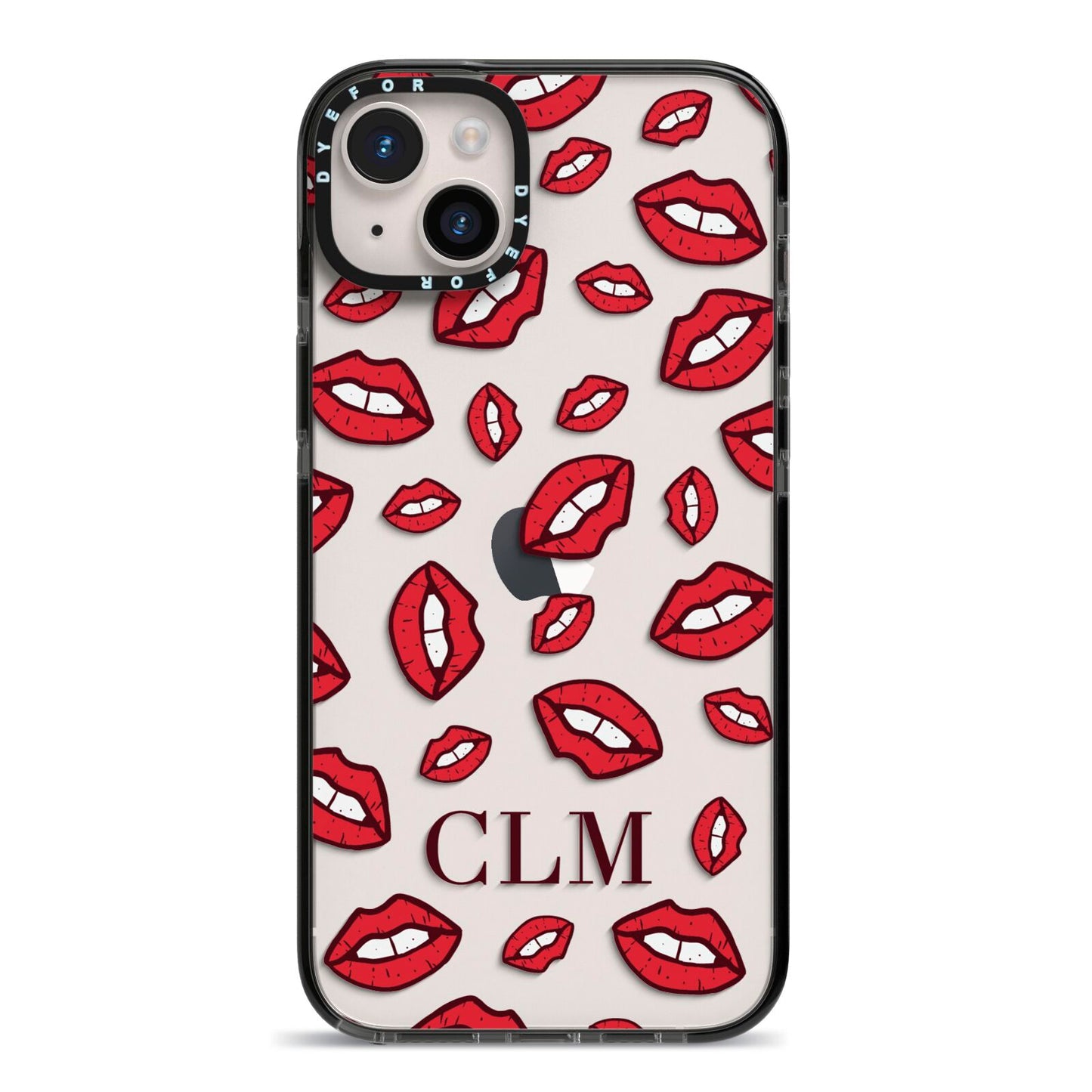 Personalised Lips Initials iPhone 14 Plus Black Impact Case on Silver phone