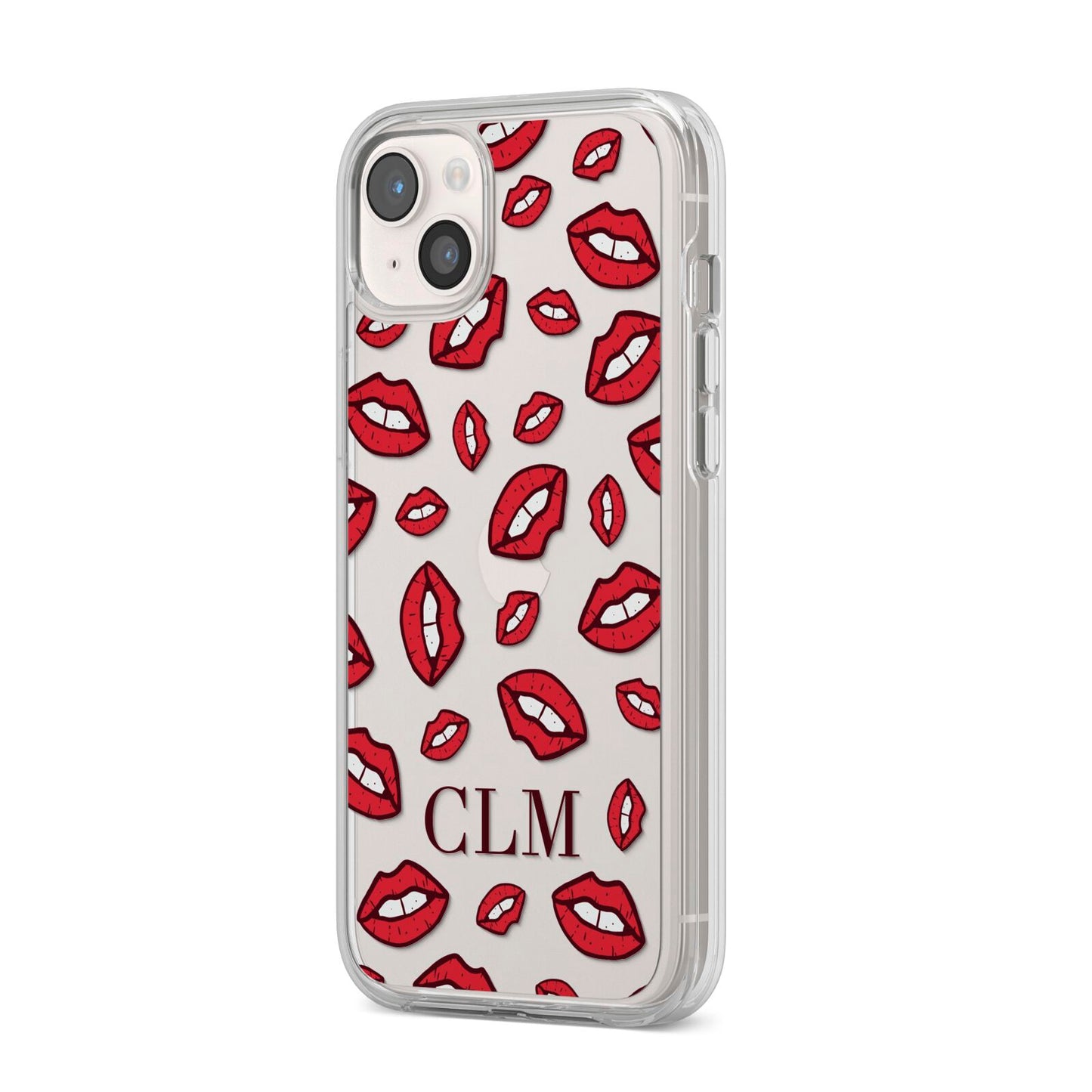 Personalised Lips Initials iPhone 14 Plus Clear Tough Case Starlight Angled Image