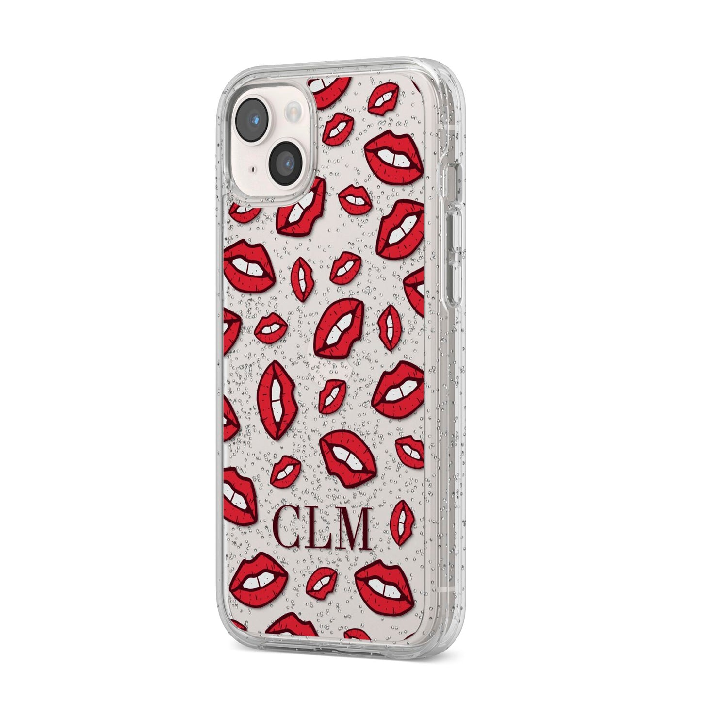 Personalised Lips Initials iPhone 14 Plus Glitter Tough Case Starlight Angled Image