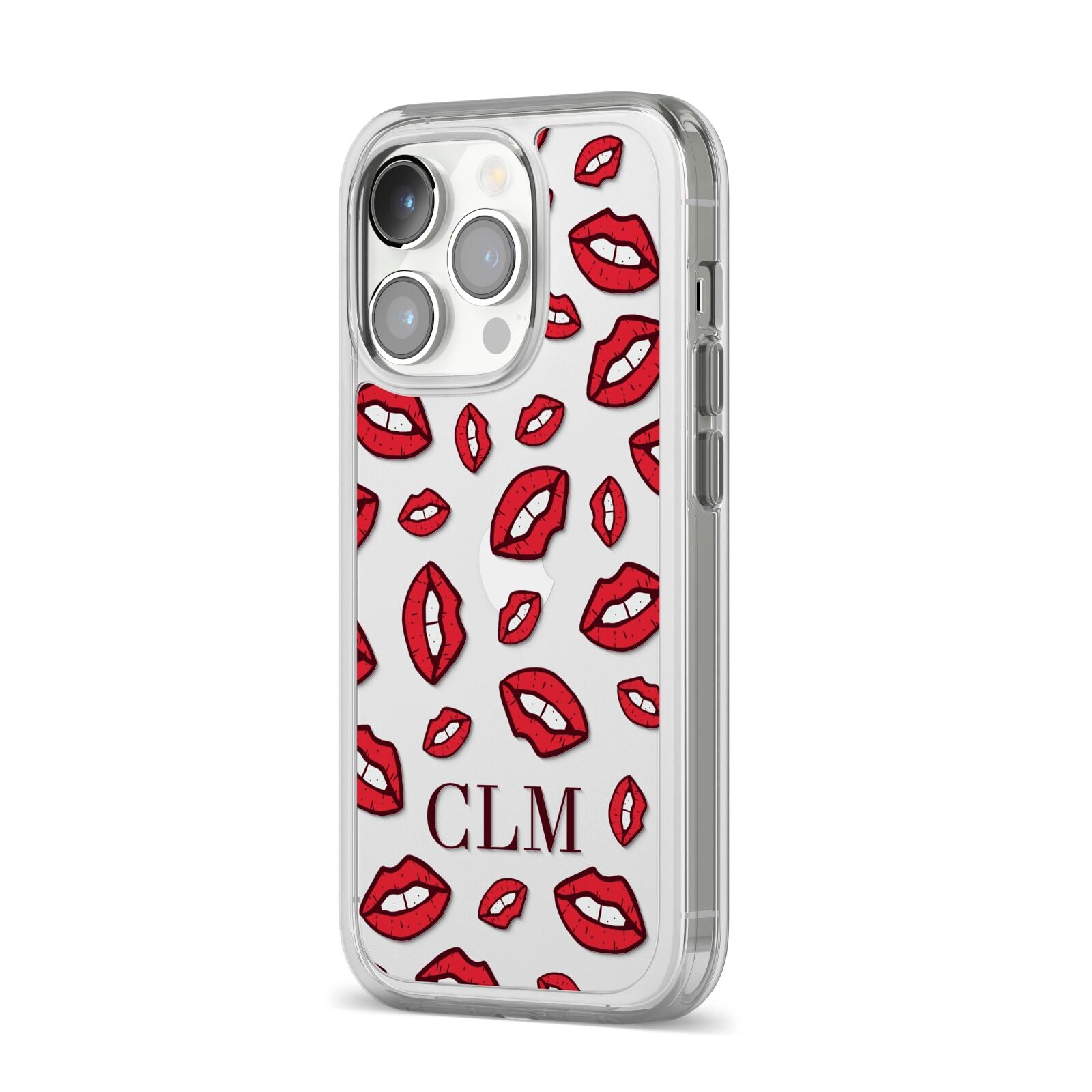 Personalised Lips Initials iPhone 14 Pro Clear Tough Case Silver Angled Image
