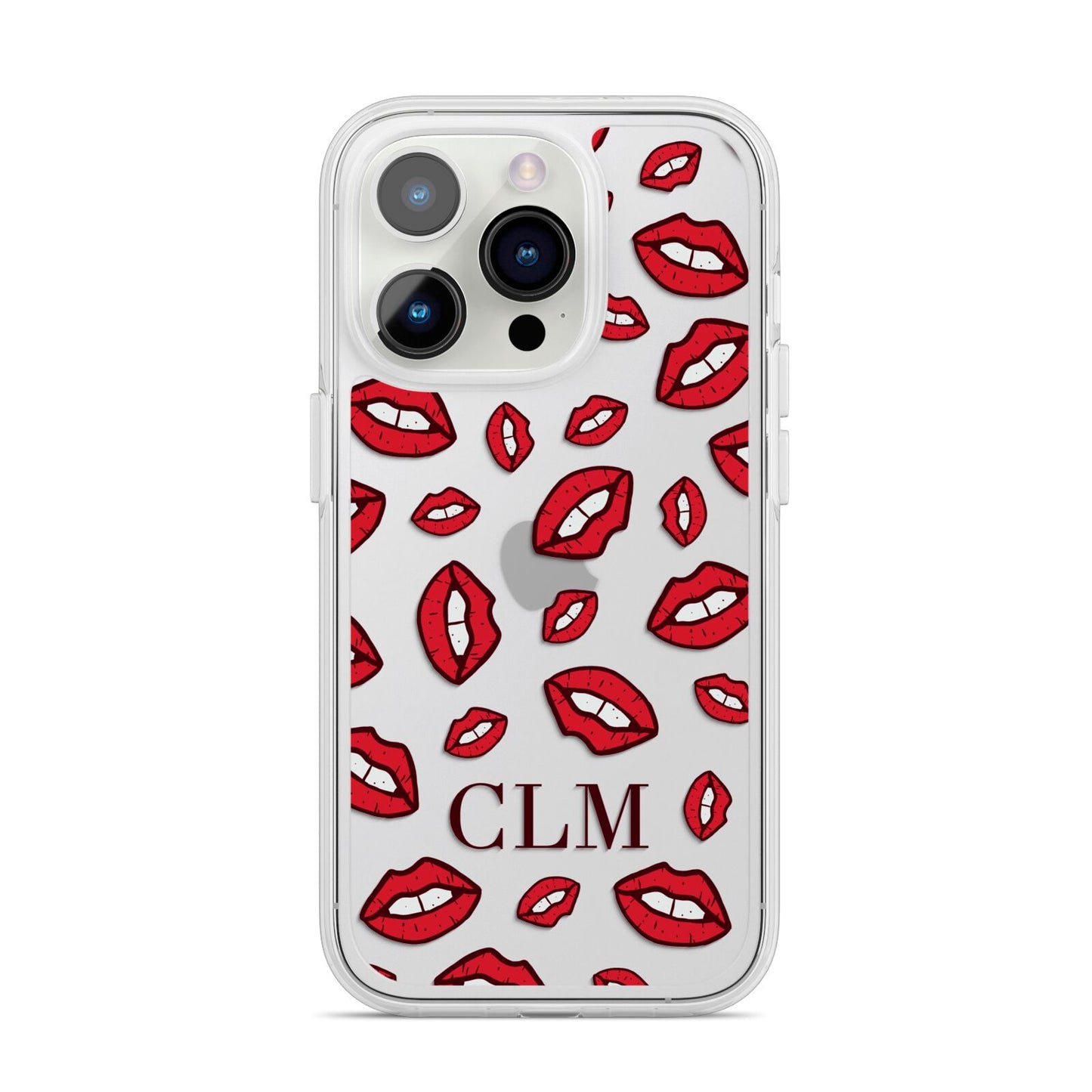 Personalised Lips Initials iPhone 14 Pro Clear Tough Case Silver