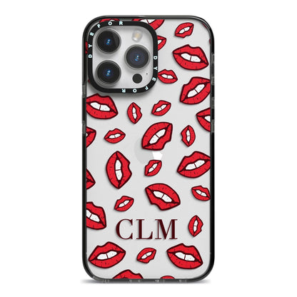 Personalised Lips Initials iPhone 14 Pro Max Black Impact Case on Silver phone