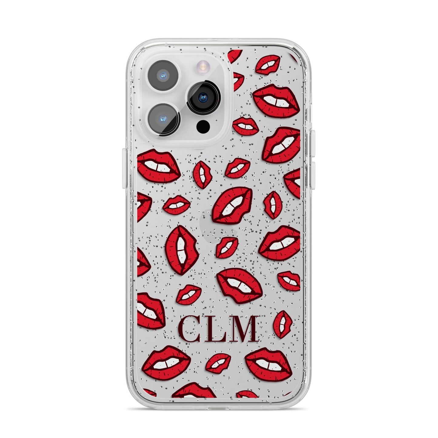 Personalised Lips Initials iPhone 14 Pro Max Glitter Tough Case Silver