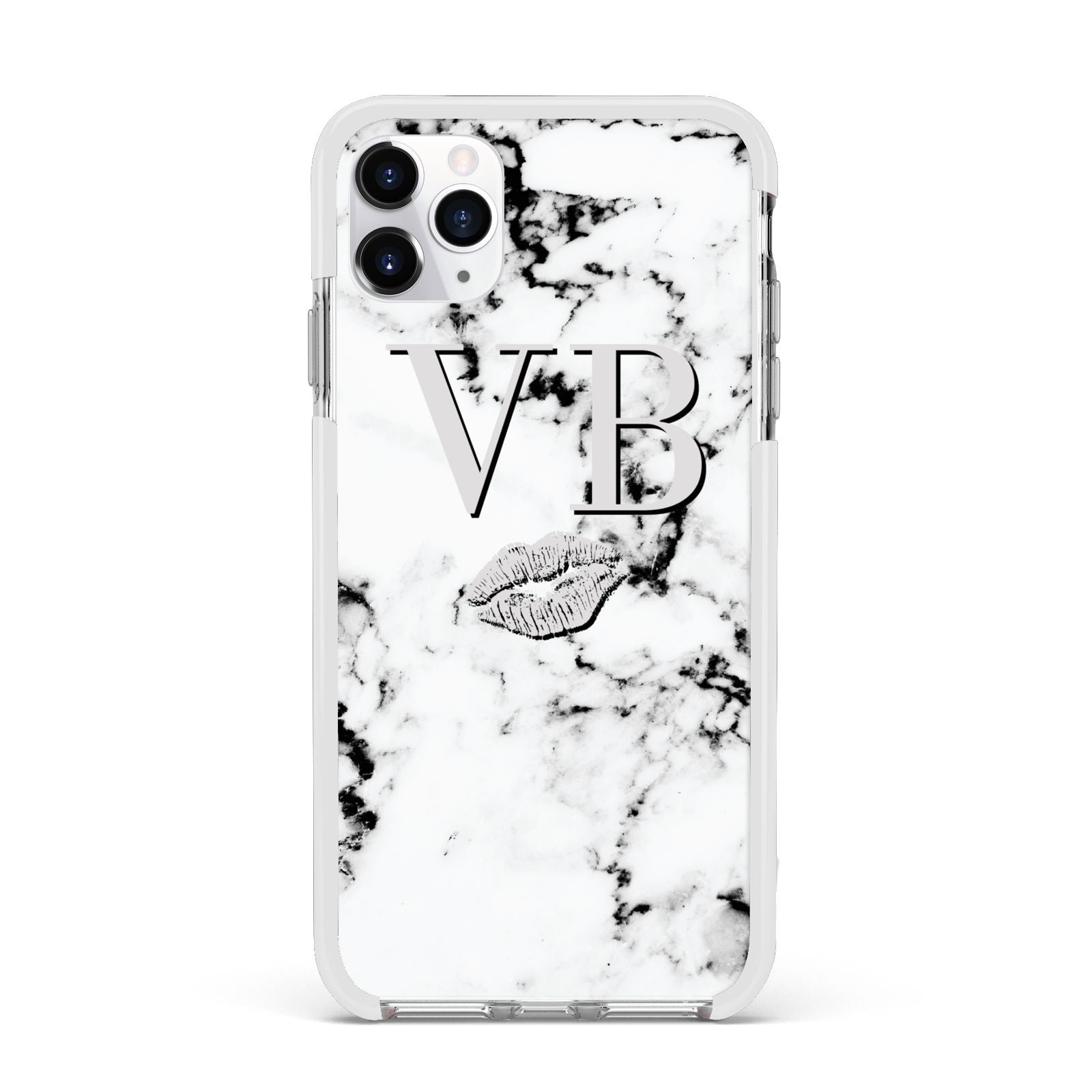 Personalised Lips Kiss Marble Initialed Apple iPhone 11 Pro Max in Silver with White Impact Case