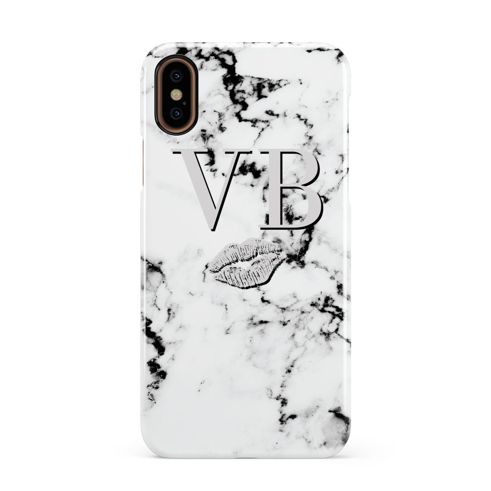 Personalised Lips Kiss Marble Initialed Apple iPhone XS 3D Snap Case