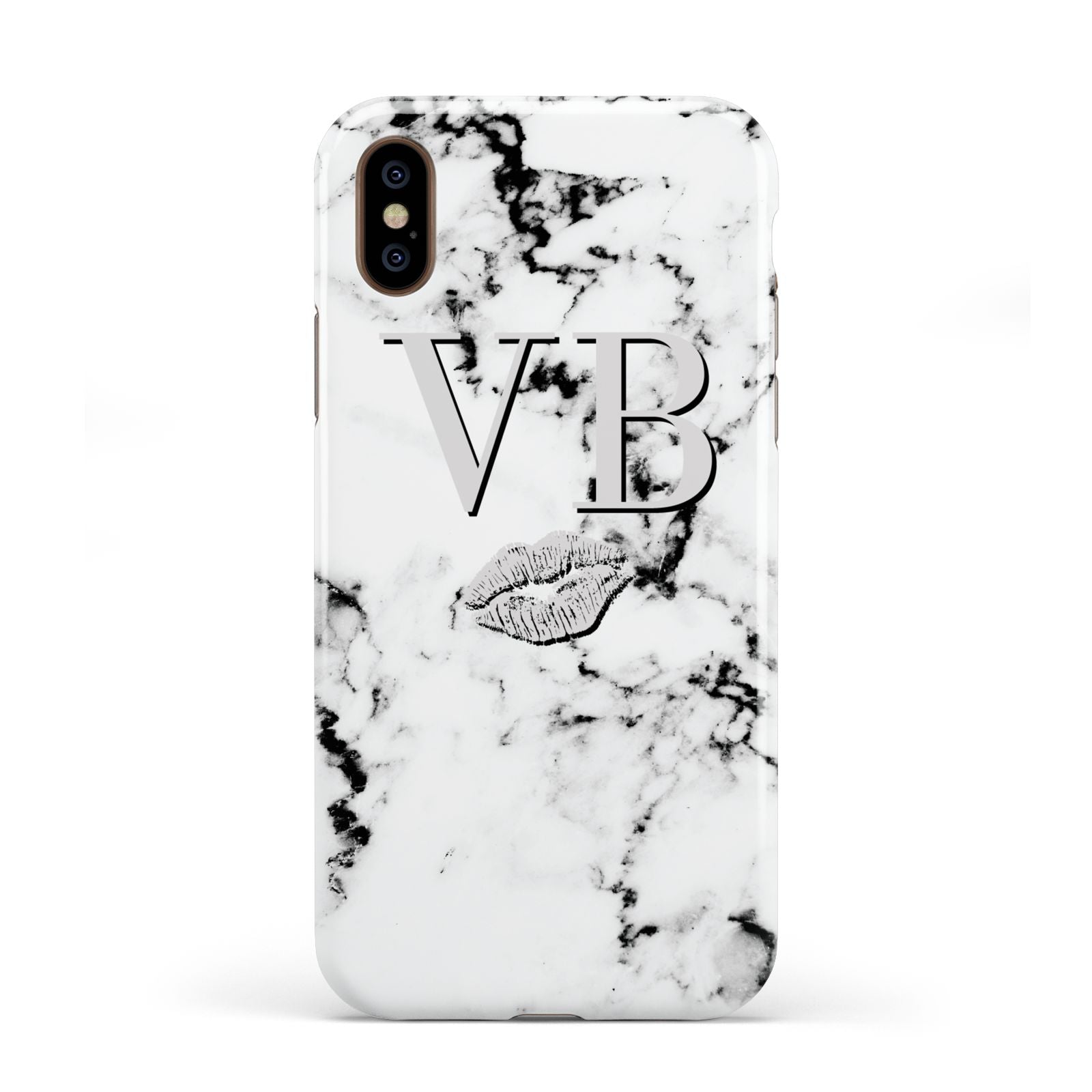 Personalised Lips Kiss Marble Initialed Apple iPhone XS 3D Tough