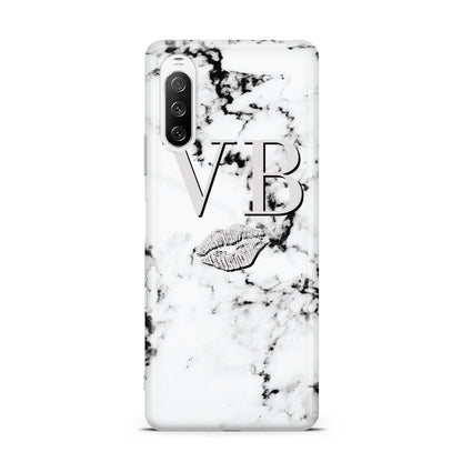 Personalised Lips Kiss Marble Initialed Sony Xperia 10 III Case
