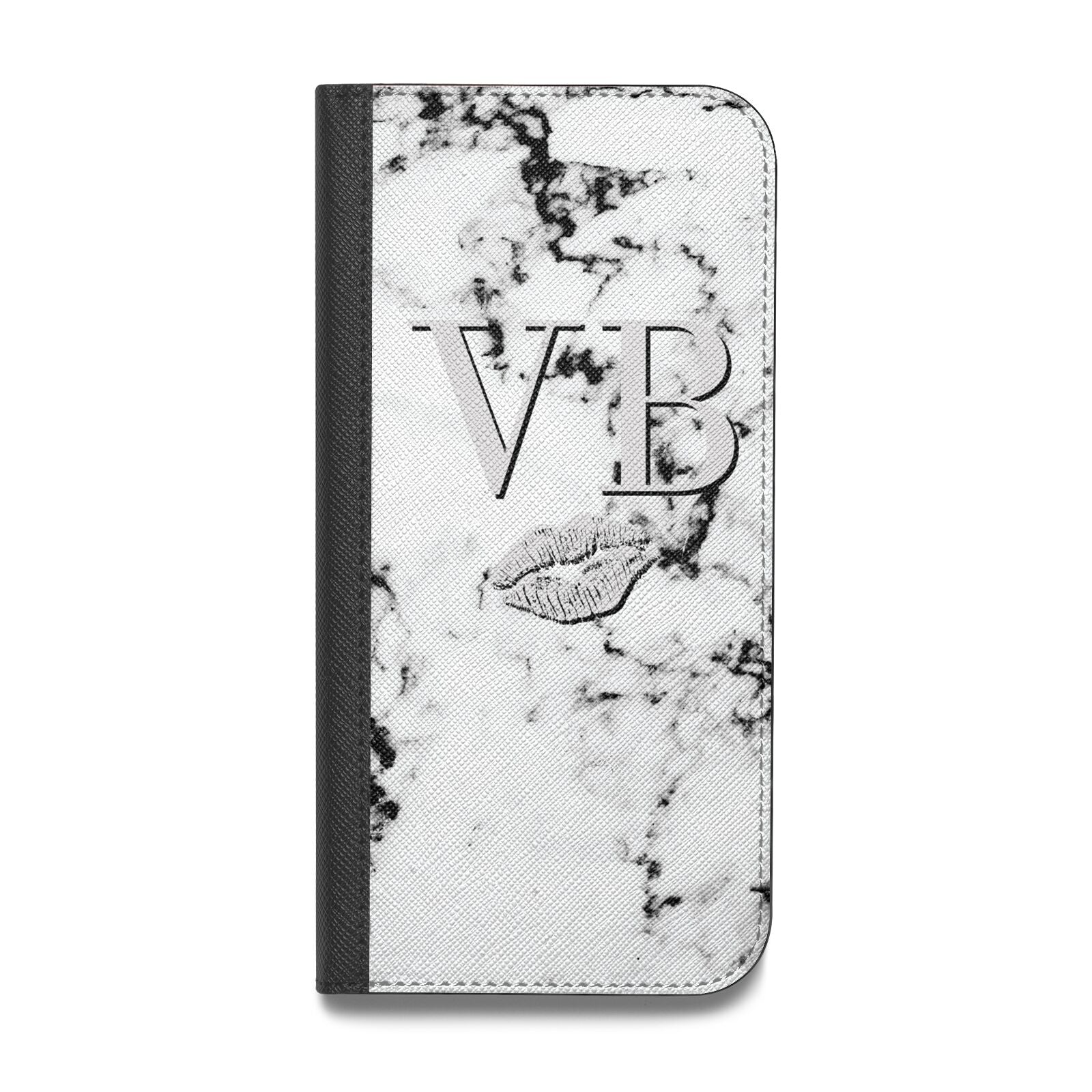 Personalised Lips Kiss Marble Initialed Vegan Leather Flip Samsung Case