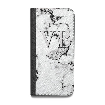 Personalised Lips Kiss Marble Initialed Vegan Leather Flip Samsung Case