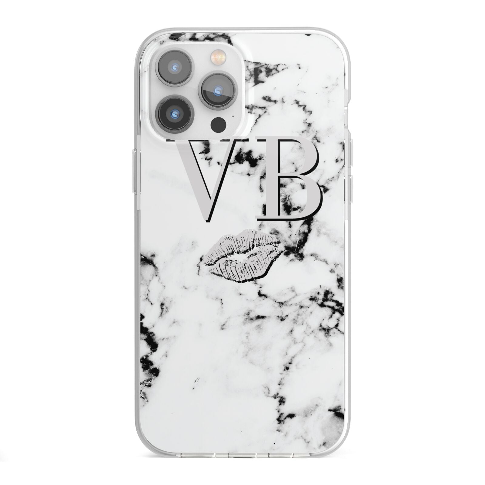 Personalised Lips Kiss Marble Initialed iPhone 13 Pro Max TPU Impact Case with White Edges