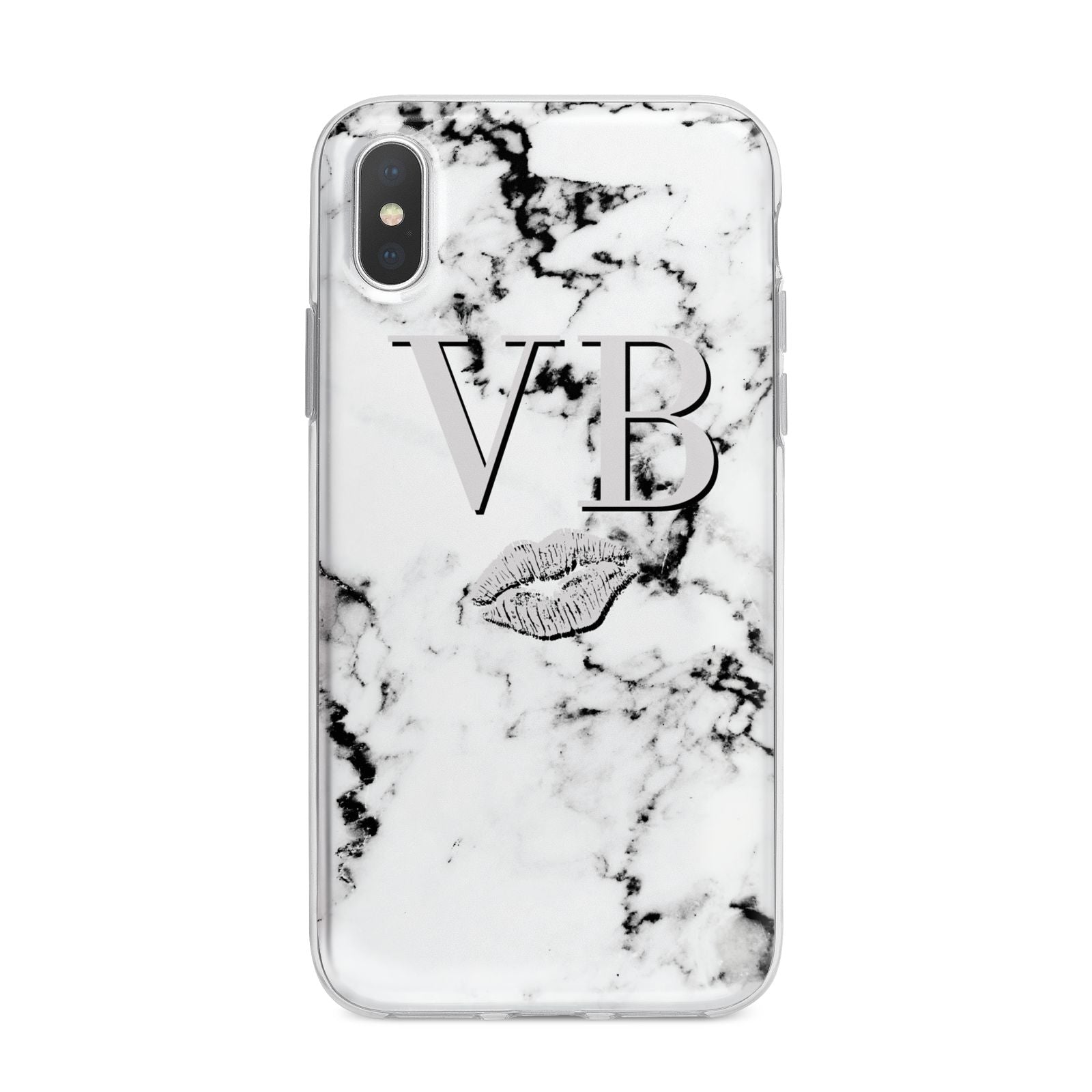 Personalised Lips Kiss Marble Initialed iPhone X Bumper Case on Silver iPhone Alternative Image 1