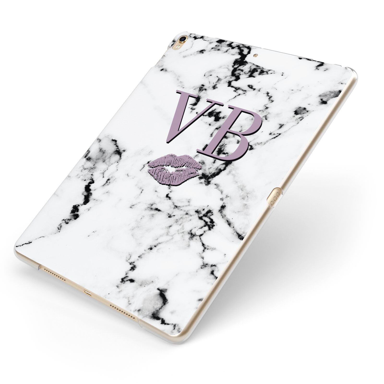Personalised Lipstick Kiss Initials Marble Apple iPad Case on Gold iPad Side View